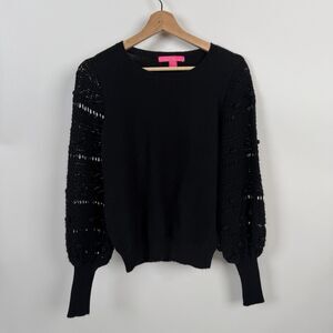 Lilly Pulitzer Lanetta Sweater  Womens Medium Black Balloon Sleeve Boho Crochet